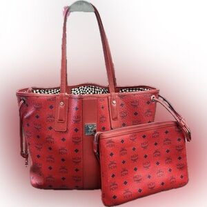 RED MCM BAG AND CLUTCH